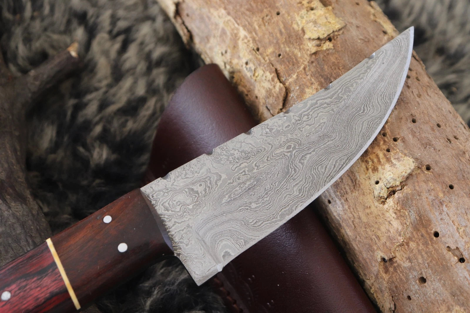 MKS HANDMADE DAMASCUS ART HUNTING CLIP-POINT KNIFE WITH HARD WOOD HANDLE