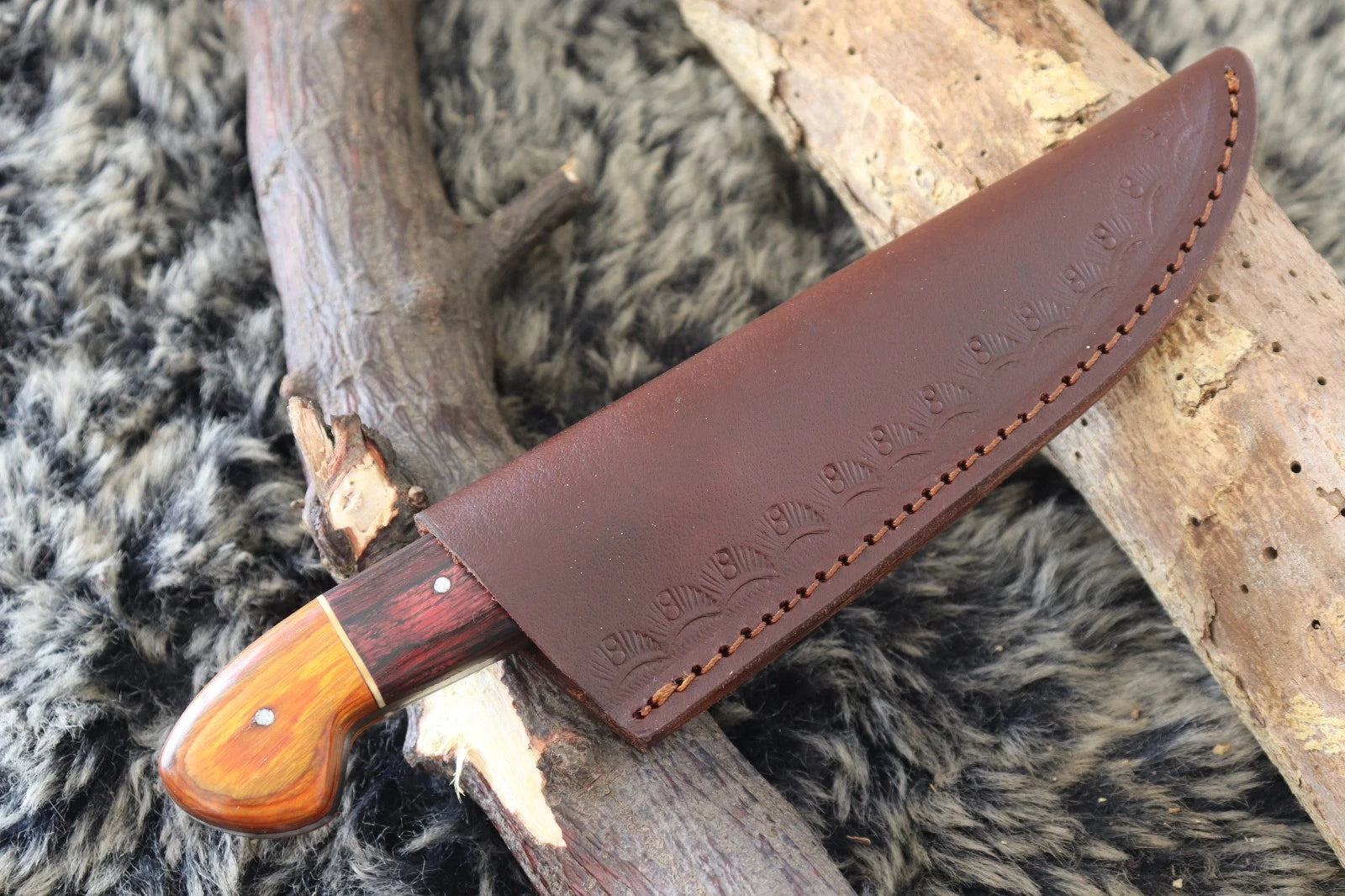 MKS HANDMADE DAMASCUS ART HUNTING CLIP-POINT KNIFE WITH HARD WOOD HANDLE