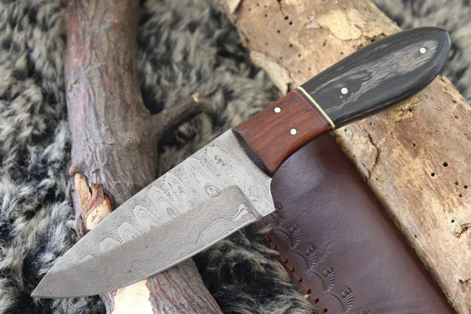 MKS HANDMADE DAMASCUS ART HUNTING SKINNER KNIFE WITH HARD WOOD HANDLE