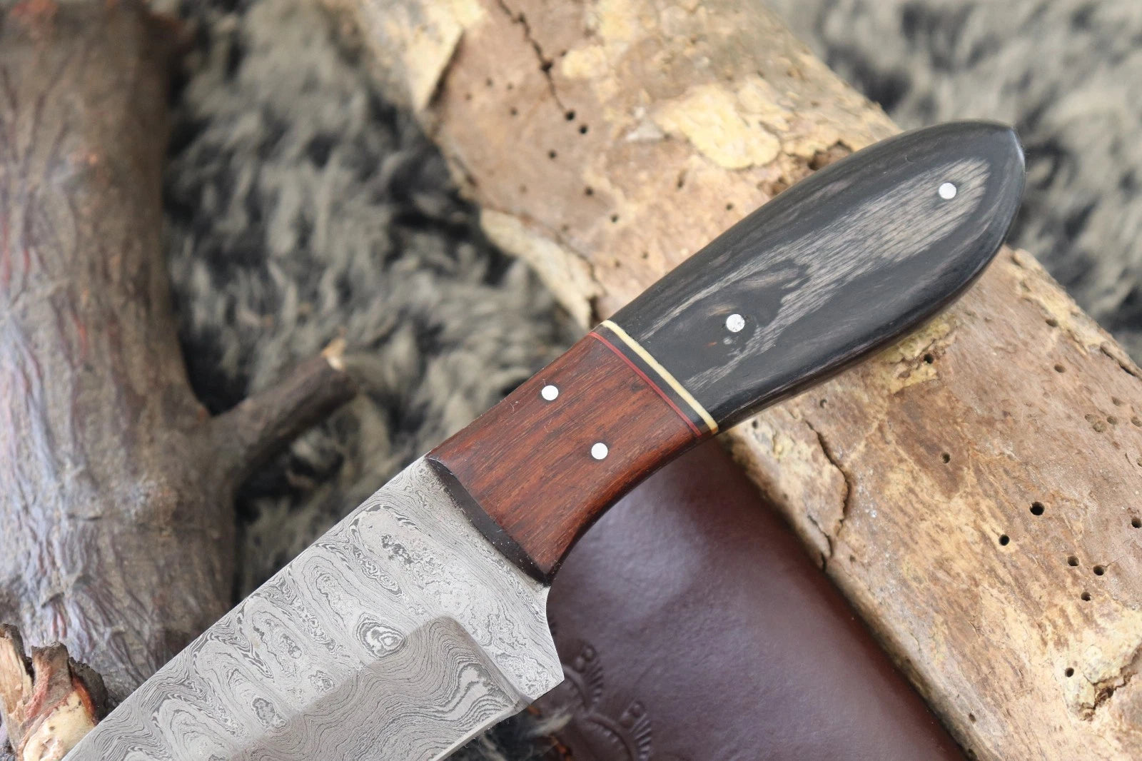 MKS HANDMADE DAMASCUS ART HUNTING SKINNER KNIFE WITH HARD WOOD HANDLE