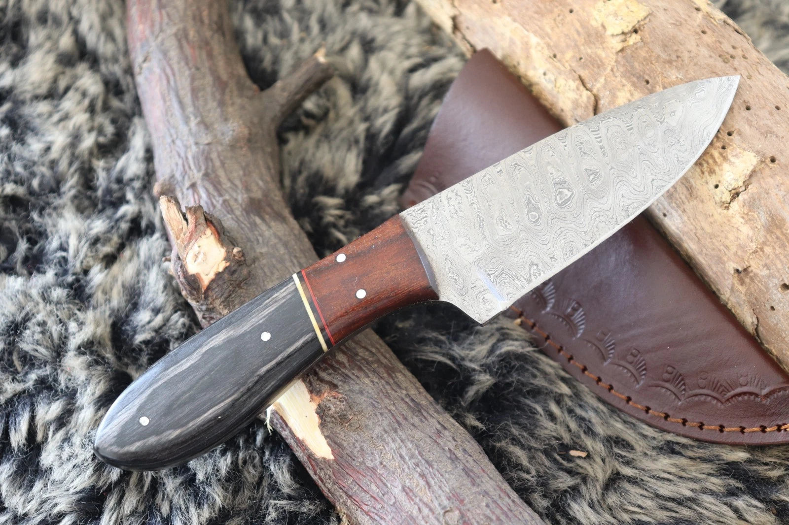 MKS HANDMADE DAMASCUS ART HUNTING SKINNER KNIFE WITH HARD WOOD HANDLE