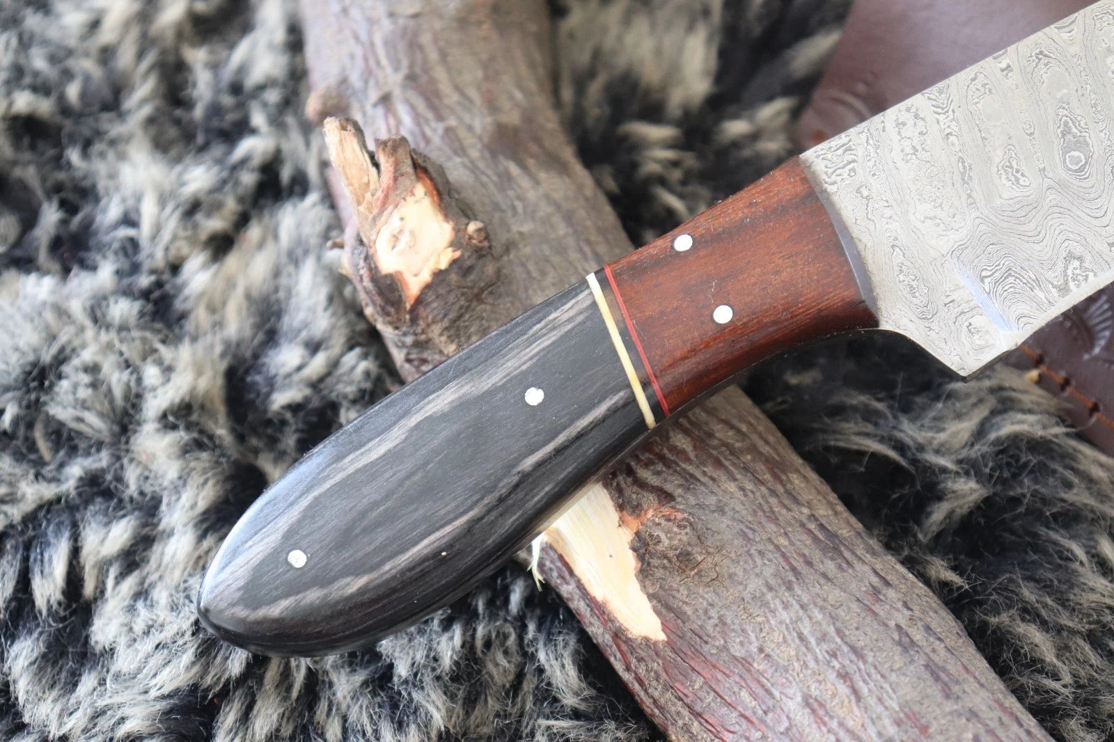 MKS HANDMADE DAMASCUS ART HUNTING SKINNER KNIFE WITH HARD WOOD HANDLE