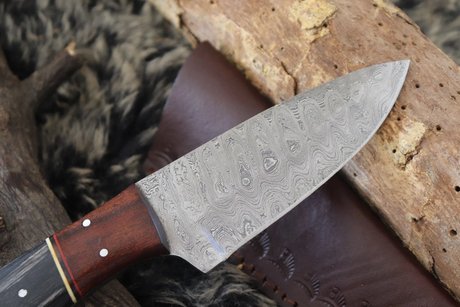 MKS HANDMADE DAMASCUS ART HUNTING SKINNER KNIFE WITH HARD WOOD HANDLE