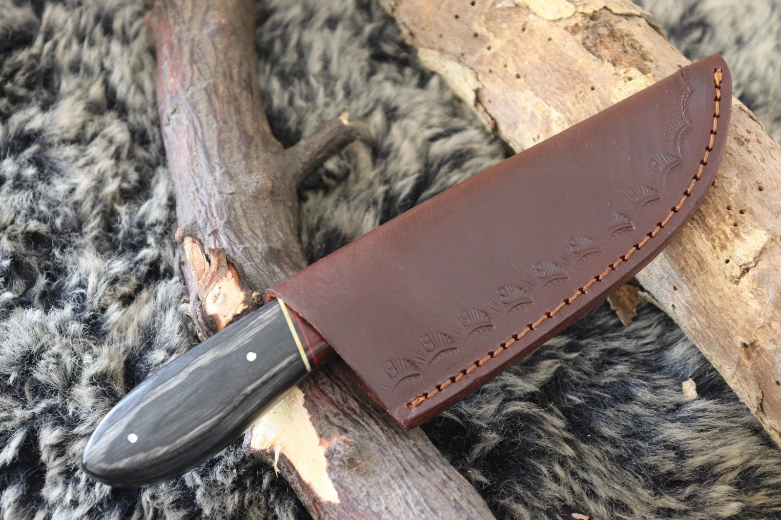 MKS HANDMADE DAMASCUS ART HUNTING SKINNER KNIFE WITH HARD WOOD HANDLE