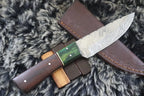 MKS HANDMADE DAMASCUS ART HUNTING DROP POINT KNIFE WITH WALNUT WOOD HANDLE