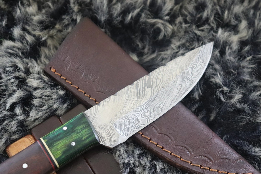 MKS HANDMADE DAMASCUS ART HUNTING DROP POINT KNIFE WITH WALNUT WOOD HANDLE